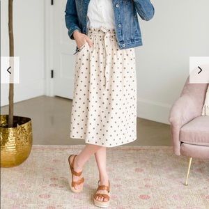 Ivory Polka Dot Paper Bag Midi Skirt